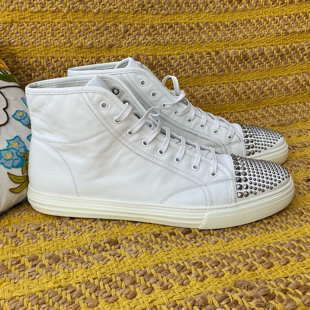 Men’s Gucci White Leather Studded High Top Sneaker Size 15 AUTHENTIC